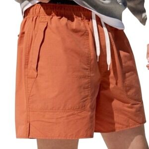 AYR Men's Ripstop‎ Pull-On Shorts M Orange Organic Cotton Nylon Drawstring NWOT